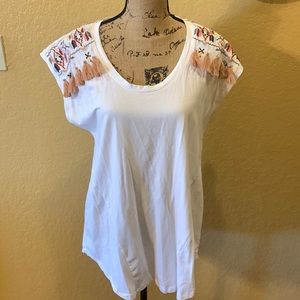 Amaryllis embellished, boho, short sleeve top, 1X, EUC | offer in description